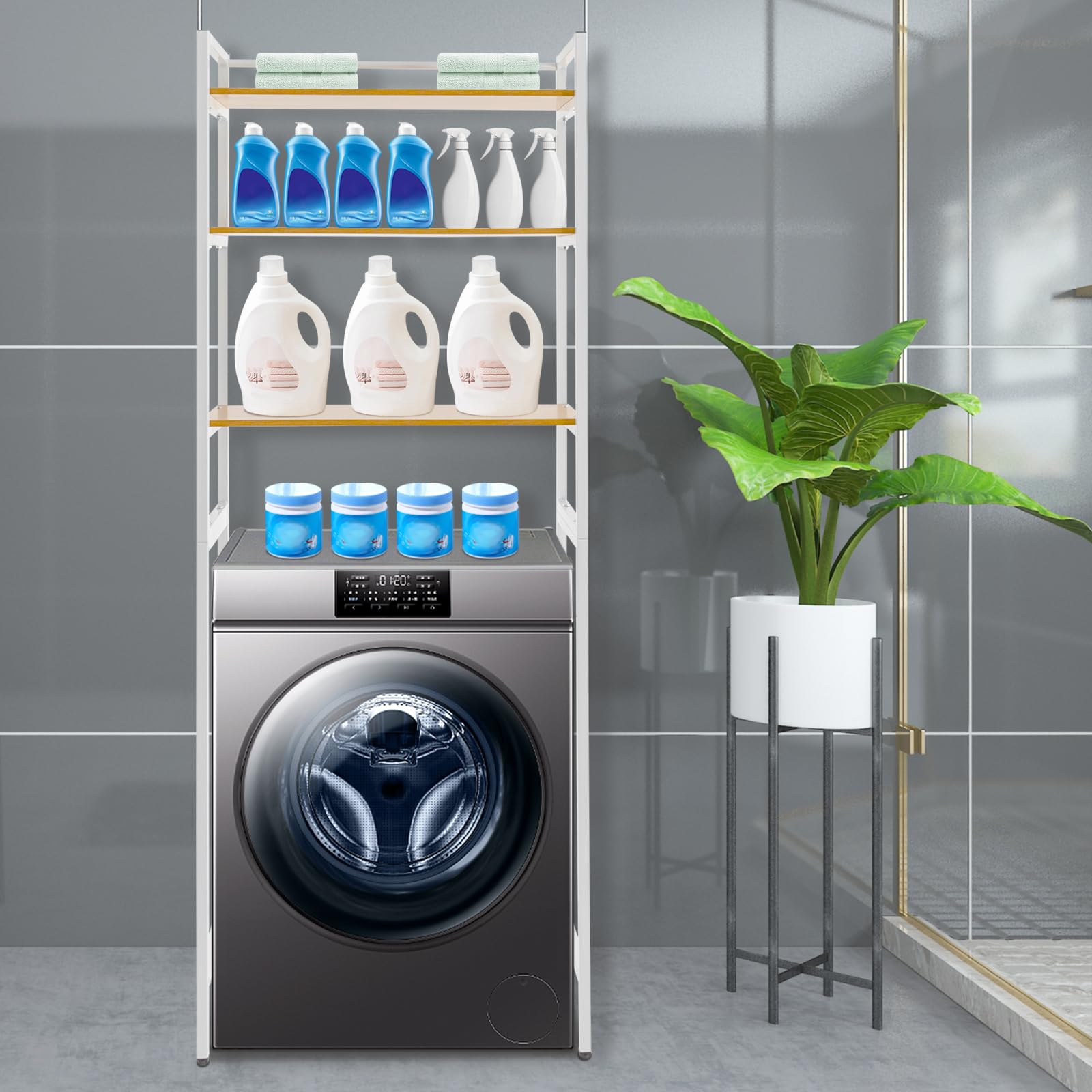Mensola autoportante per lavatrice, 3 ripiani, mensola da bagno, organizer da bagno, multifunzionale, scaffale autoportante, per cucina, bagno, ecc