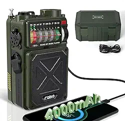 Rádio de manivela de emergência R11 - 4000mAh/14800mWh NOAA/SW/AM/FM, carregamento solar/manivela/USB, receptor Bluetooth/reprodução USB/TF, com bússola, lanterna, SOS para acampamento e
