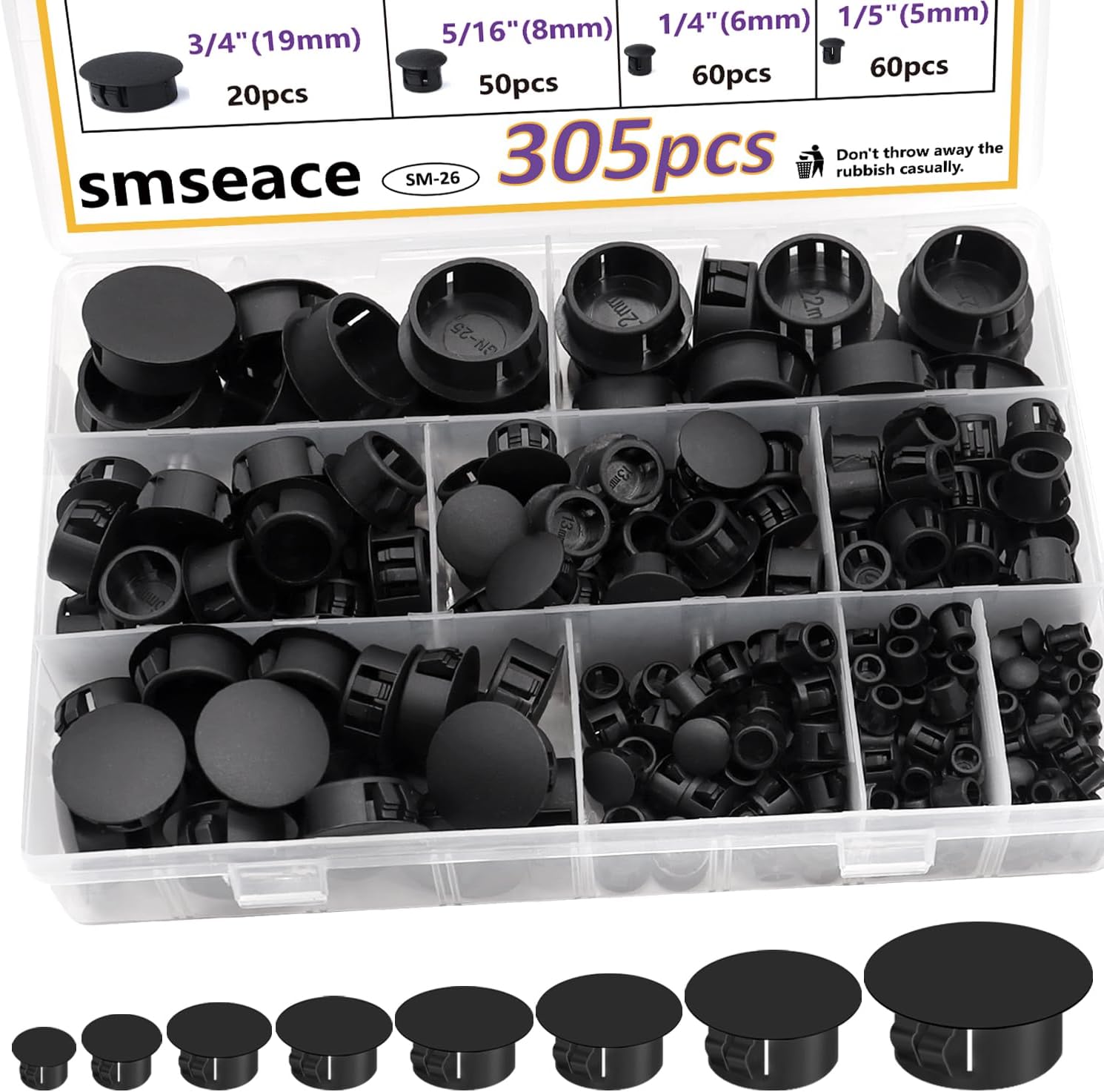 8.5mm Floor Bottle Jack Plugs 3 Pack, Black Rubber