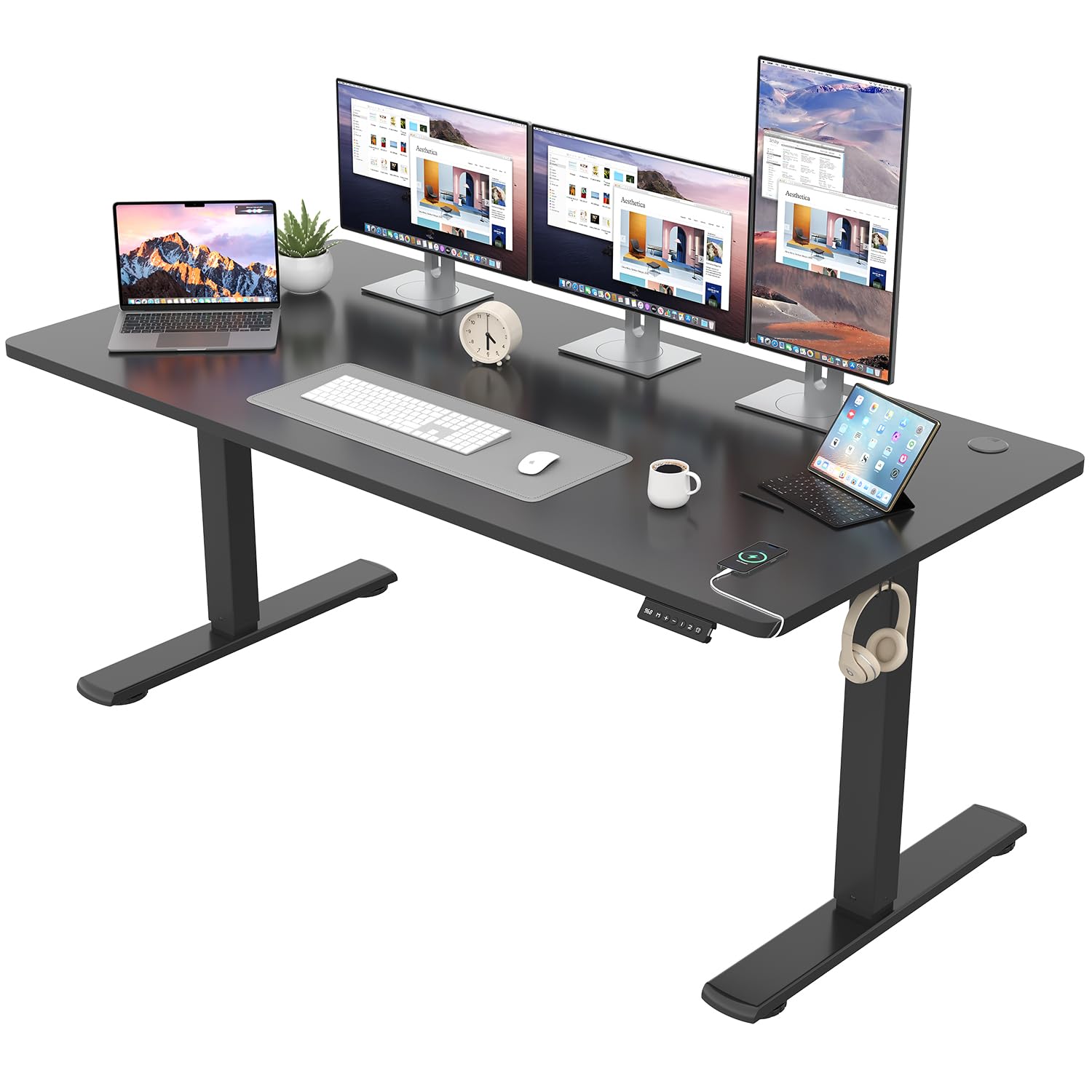 JUMMICO Elektrischer Höhenverstellbarer Schreibtisch - Steh-Sitz Tisch mit Memory-Funktion & Kompletter Tischplatte, Computertisch für Büro & Zuhause 160 x 60 cm Schwarz