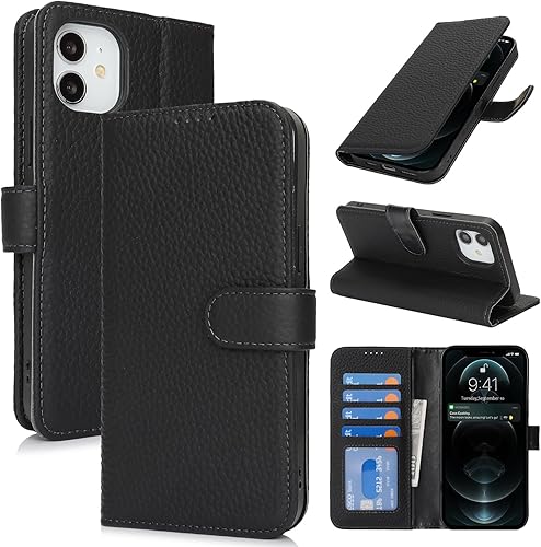 Vista 35 de Zouzt Funda para iPhone 11 de 6.1 pulgadas de piel auténtica con 4 ranuras para tarjetas, tarjetero con bloqueo RFID, tapa magnética, función atril