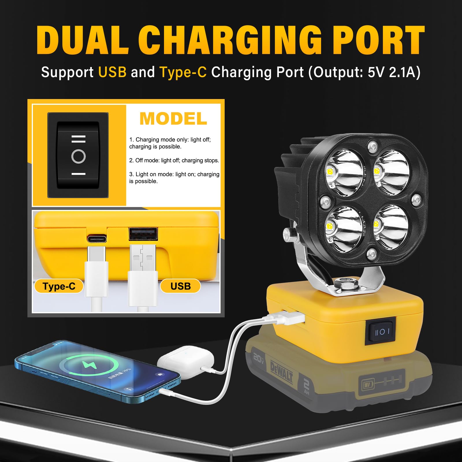 40W 4000LM LED lampa robocza do akumulatora Dewalt 18/20V