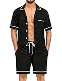 Mens Pajama Sets Short Sleeve Sleepwear Button Down Loungewear Soft Modal Lounge Pjs with Pockets S-XXL