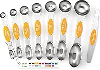 Vista 12 de Spring Chef Juego de 8 cucharas medidoras magnéticas de acero inoxidable morado con nivelador, cucharadita de metal de doble cara y cucharada