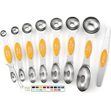 Spring Chef من الفولاذ المقاوم للصدأ ملاعق قياس مغناطيسية مجموعة من 8 مع ملعقة مستوية ، وملعقة معدنية على الوجهين وملعقة كبيرة ، وأدوات المطبخ للخبز والطبخ ، وتناسب في التوابل - المانجو