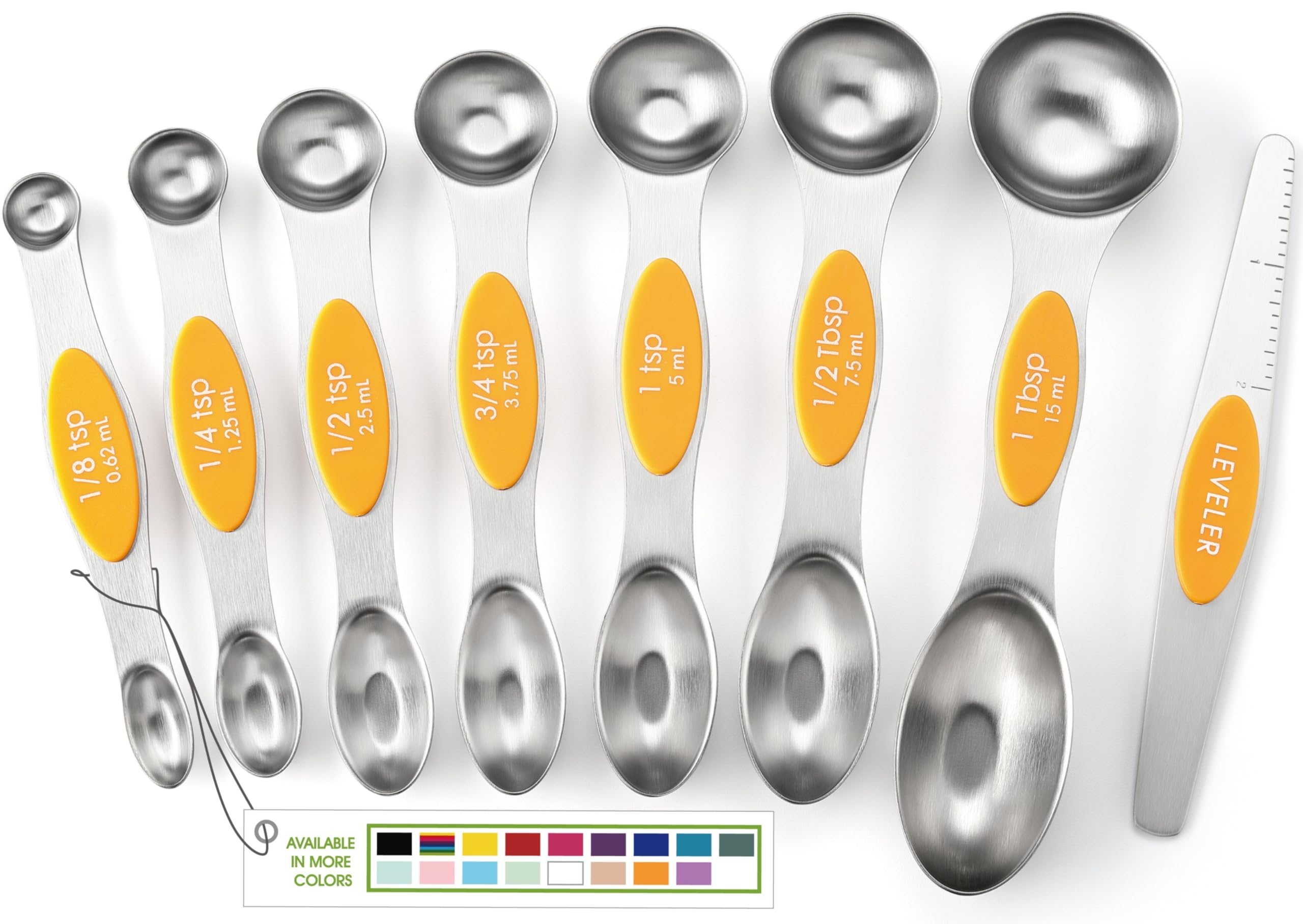 Spring Chef Magnetic Measuring Spoons Set, Dual Sided, Stainless Steel, Fits in Spice Jars, Mango, Set of 8