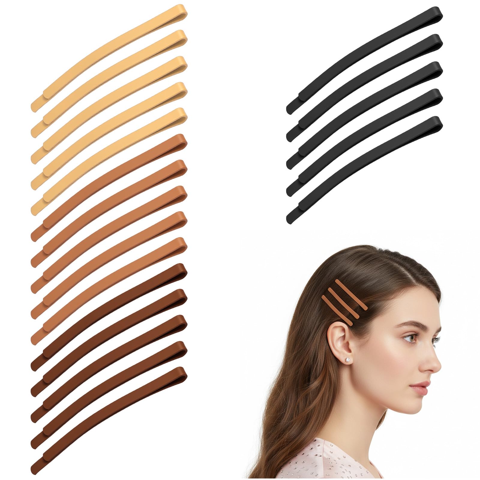 Tyqour 20PCS Long Bobby Pins for Thick Hair Curved Bobby Pins for Women Hair Pins for Styling Metal Hair Clips for Women Multicolor Matte Hairpins Hair Accessories
