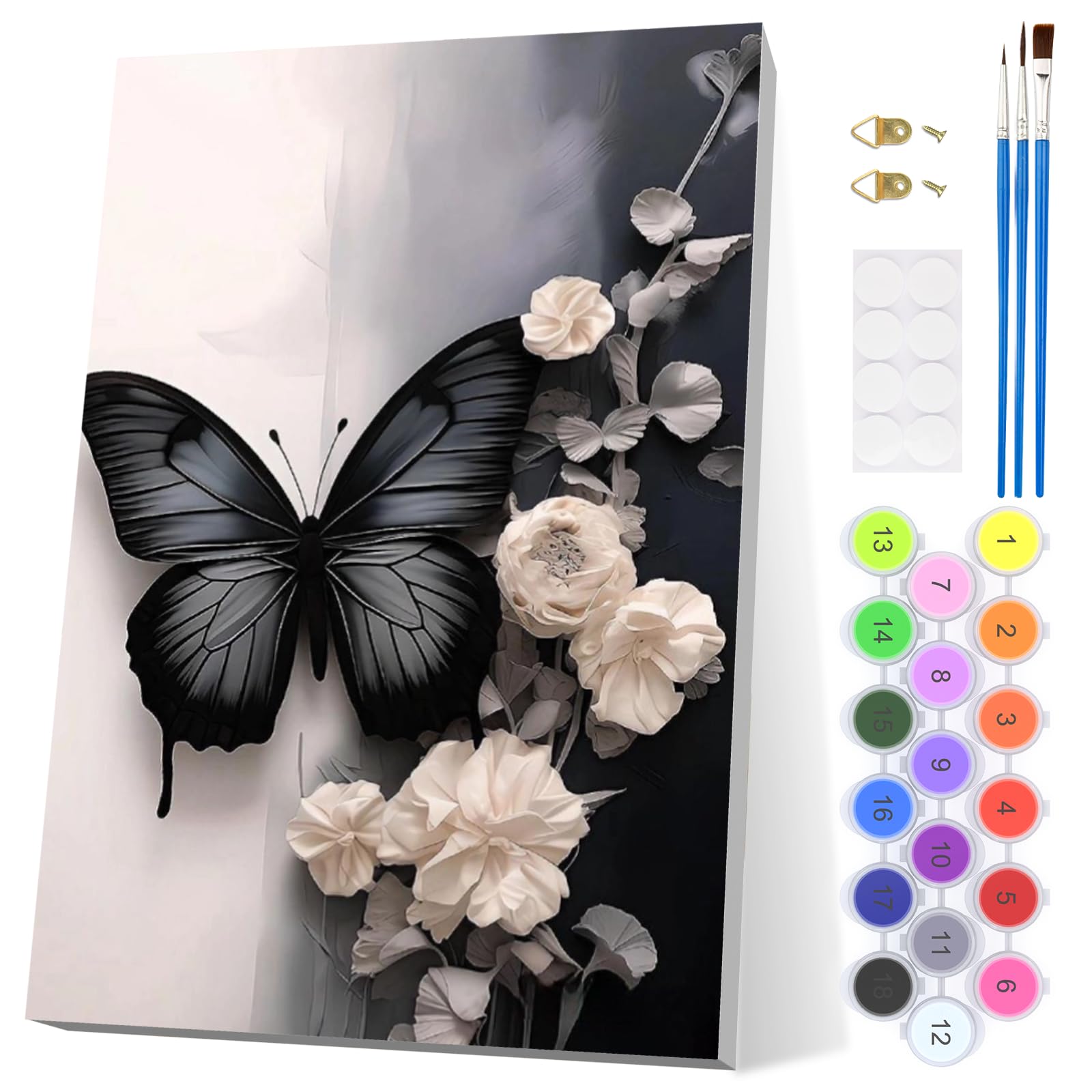 EOBROMD Butterfly Paint by Numbers for Adults with Frame, Flowers Paint by Numbers Kits, Acrylic Easy Painting by Numbers for Gift Home Wall Decor (8x12in/20x30cm) โ image 1