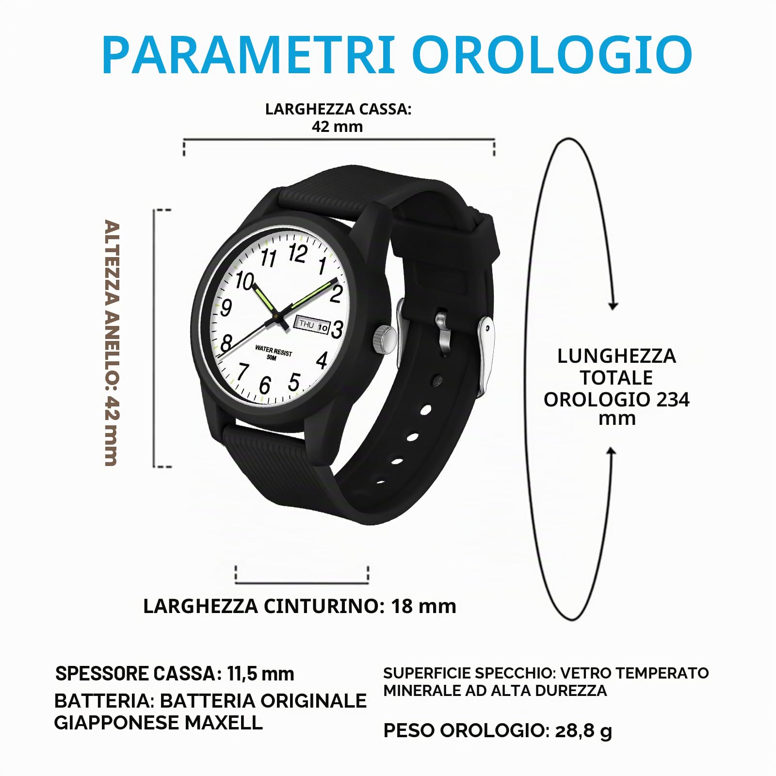 findtime Orologio da polso da uomo al quarzo, analogico, sportivo, impermeabile fino a 50 m, cinturino in silicone, casual, per adolescenti, con data, giorno della settimana, lancette luminose, numeri