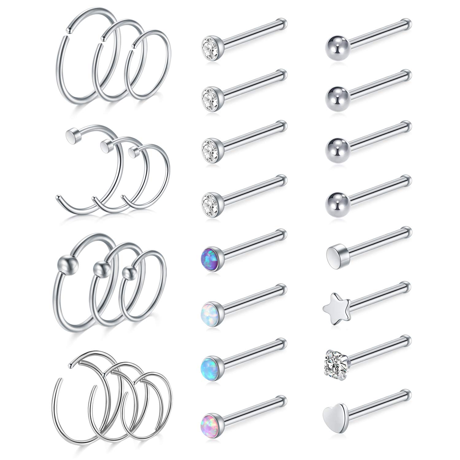 Funseedrr 3 Stück Silber Nasenringe mit Scharnier, 20G 8mm E