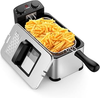 KOTEK Deep Fryer with Basket, 3.2QT/12-Cup Stainless Steel Electric Fryer w/Temperature Control, 60 Min Timer, Lid w/Viewable Window, 1700W Small Deep Fat Fryer for Home, Kitchen, Restaurant (3.2QT)