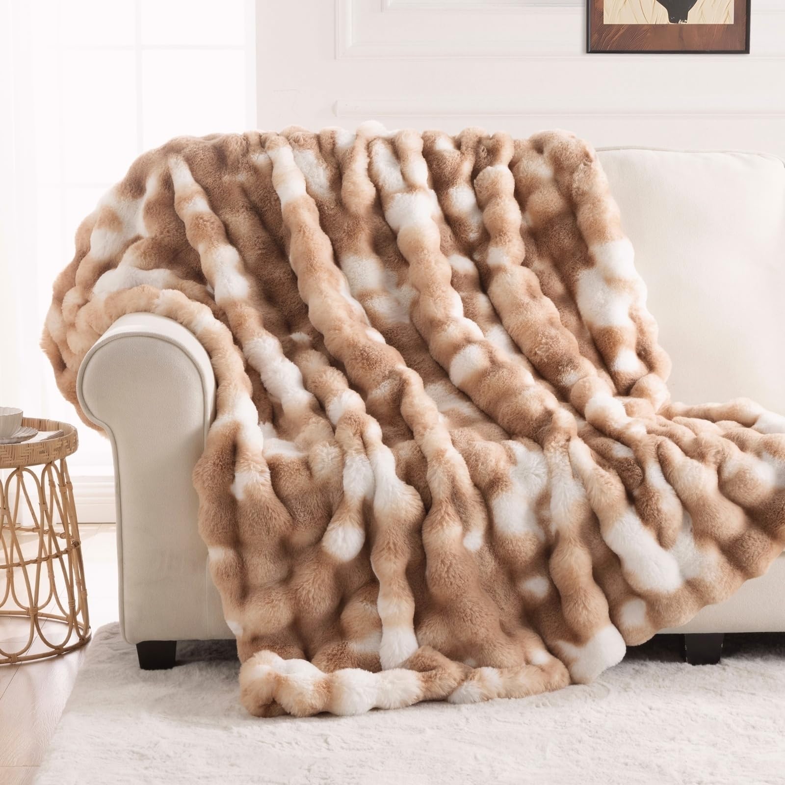 IKALIFE Manta Pelo Largo Suave - Manta Peluda Extra Gruesa Grande Mullida Sintetico para Cama Invierno Sofa, 150 x 200 cm Marrón OEKO-TEX STANDARD 100