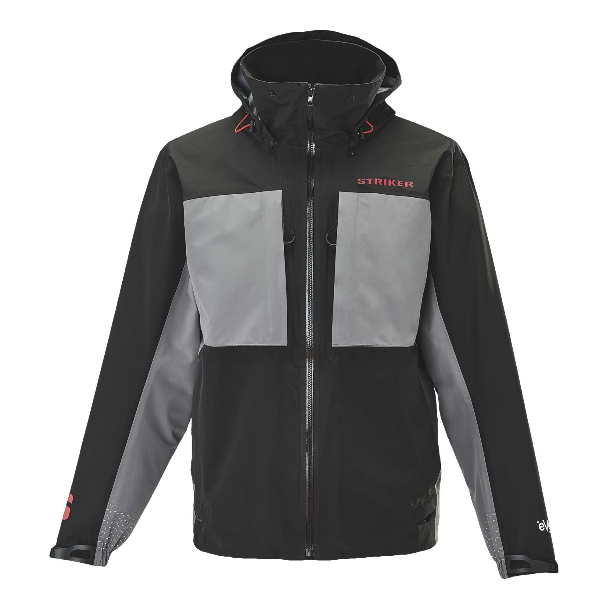 Striker Men's eVolve Durable Breathable Waterproof Outdoor Fishing Rain Jacket with Adjustable Hood & Reflective Elements, Black/Carbon, XX-Large