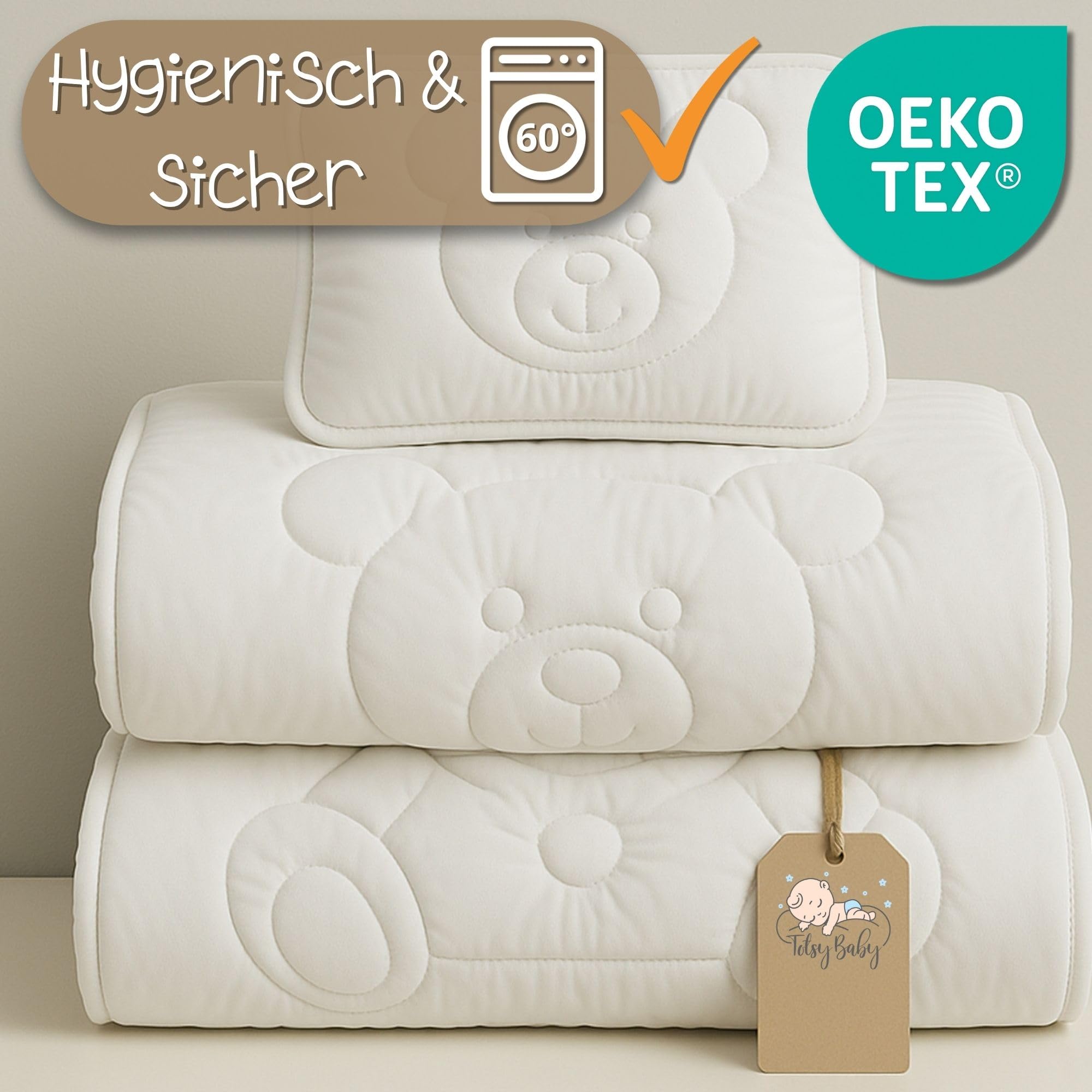 Totsy Baby Couette et Oreiller bébé 90x120 cm - Ensemble de literie Enfant avec Couette Microfibre et Coussin 40x60 cm Idéal pour lit Bebe et Enfant Doux et Respirant Certificat Oeko-Tex 90 x 120