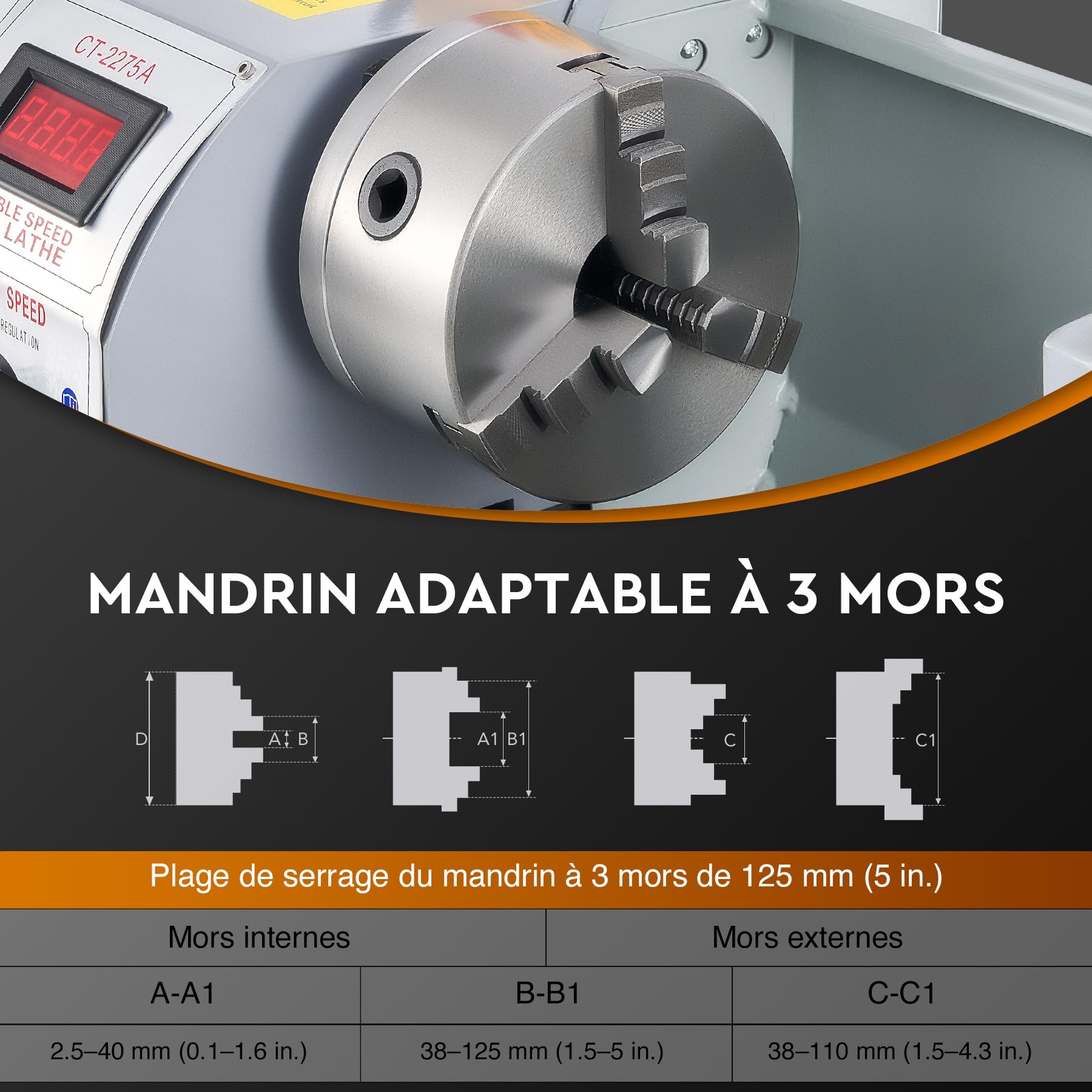 CREWORKS 1100W 220x750mm Tour à Métaux, Tour à Métaux de Précision, Tour Électronique Professionnel pour Traitement de Pièces de Précisions, Mini Tour Métaux de Table de Précision