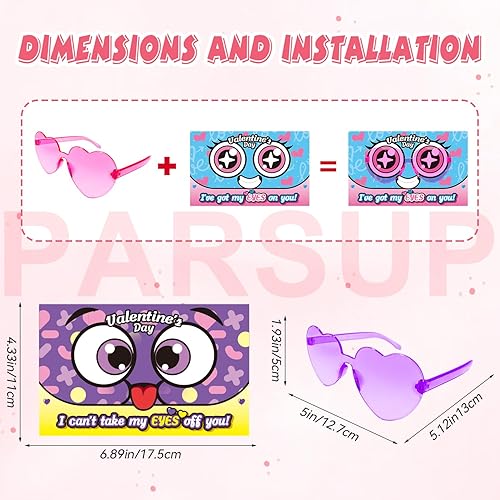Miniatura 2 de PARSUP 16 tarjetas de felicitación para el día de San Valentín con gafas en forma de corazón, juguetes de relleno de estuche de gafas de plástico,