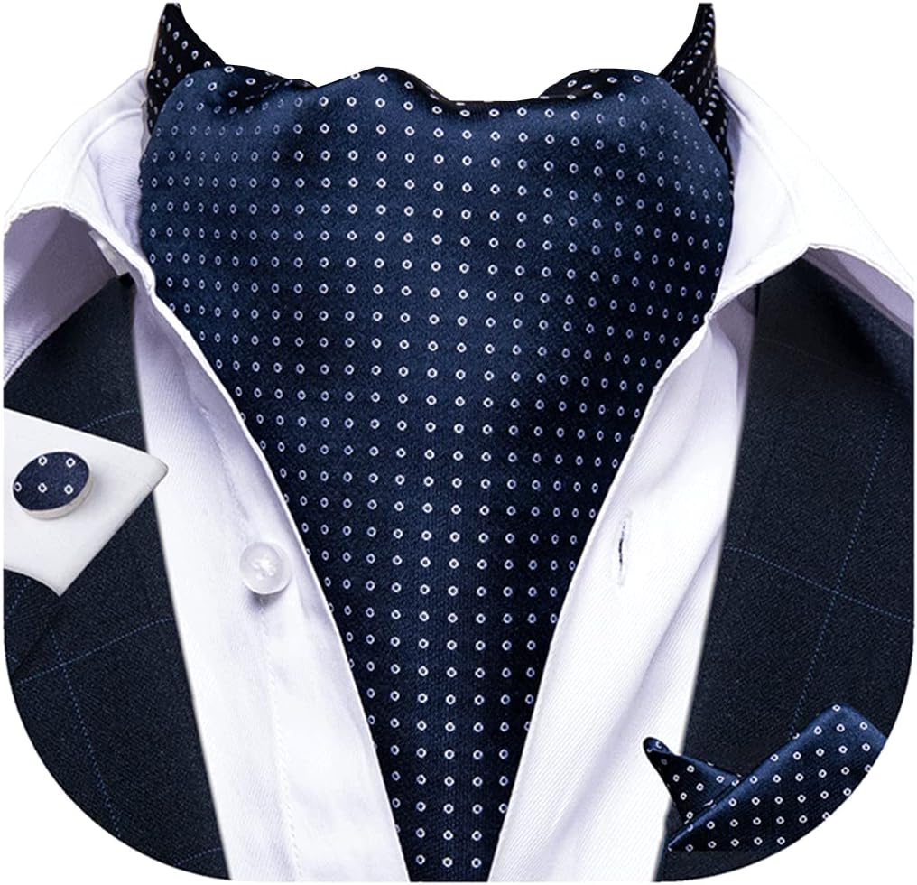 Cravat Ties For Men Plaids Paisley Ascot Scarf Tie with Pocket Square Cufflinks Wedding Party
