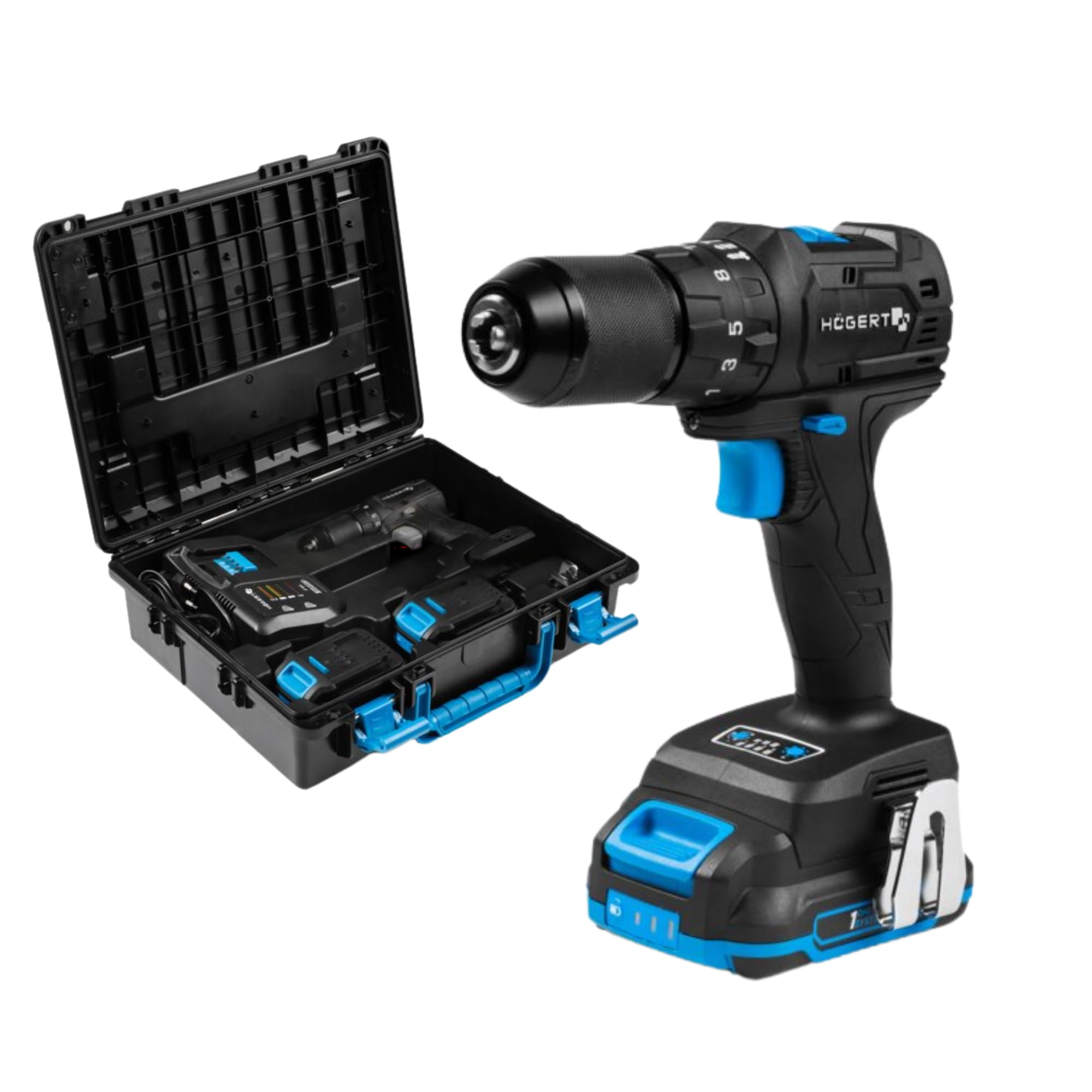 HÖGERT TECHNIK Taladro atornillador inalámbrico brushless 18V 40 Nm, taladro compacto sin percusión con 2 baterías 2 Ah y cargador 4A para montaje bricolaje taller