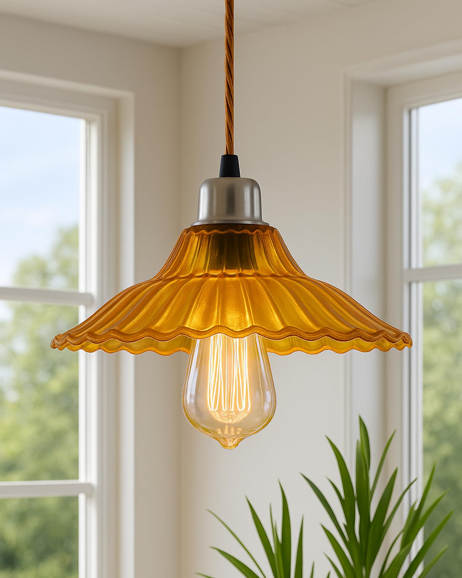 Vintage Yellow Pendant Light - Retro Industrial Chandelier -1