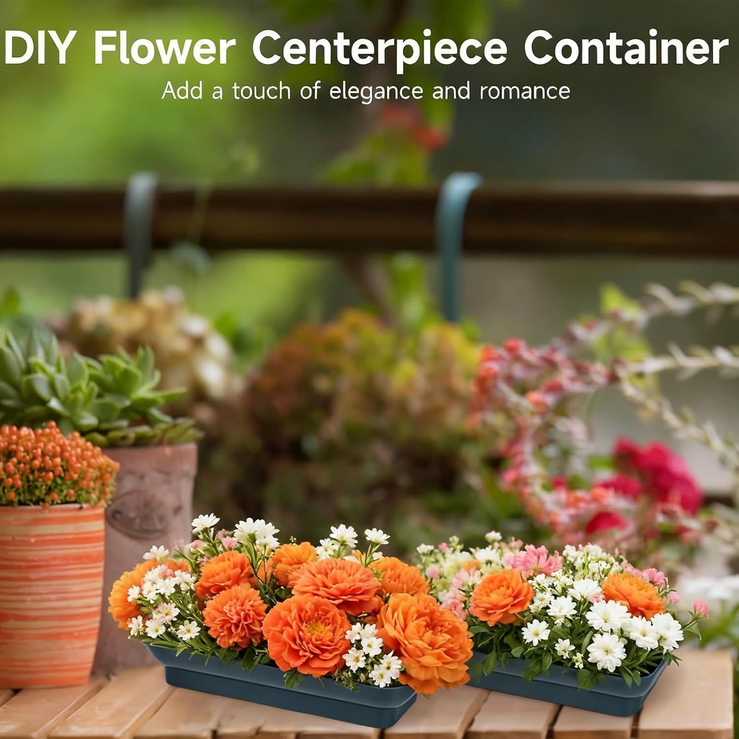 12 PCS Floral Arrangement Bowls, Large Size 10.5 x 4.6 Inches Square Floral Bowls, Fresh Artificial Flower Arrangement Base, Plastic Flower Centerpiece Container DIY Supplies for Wedding Party