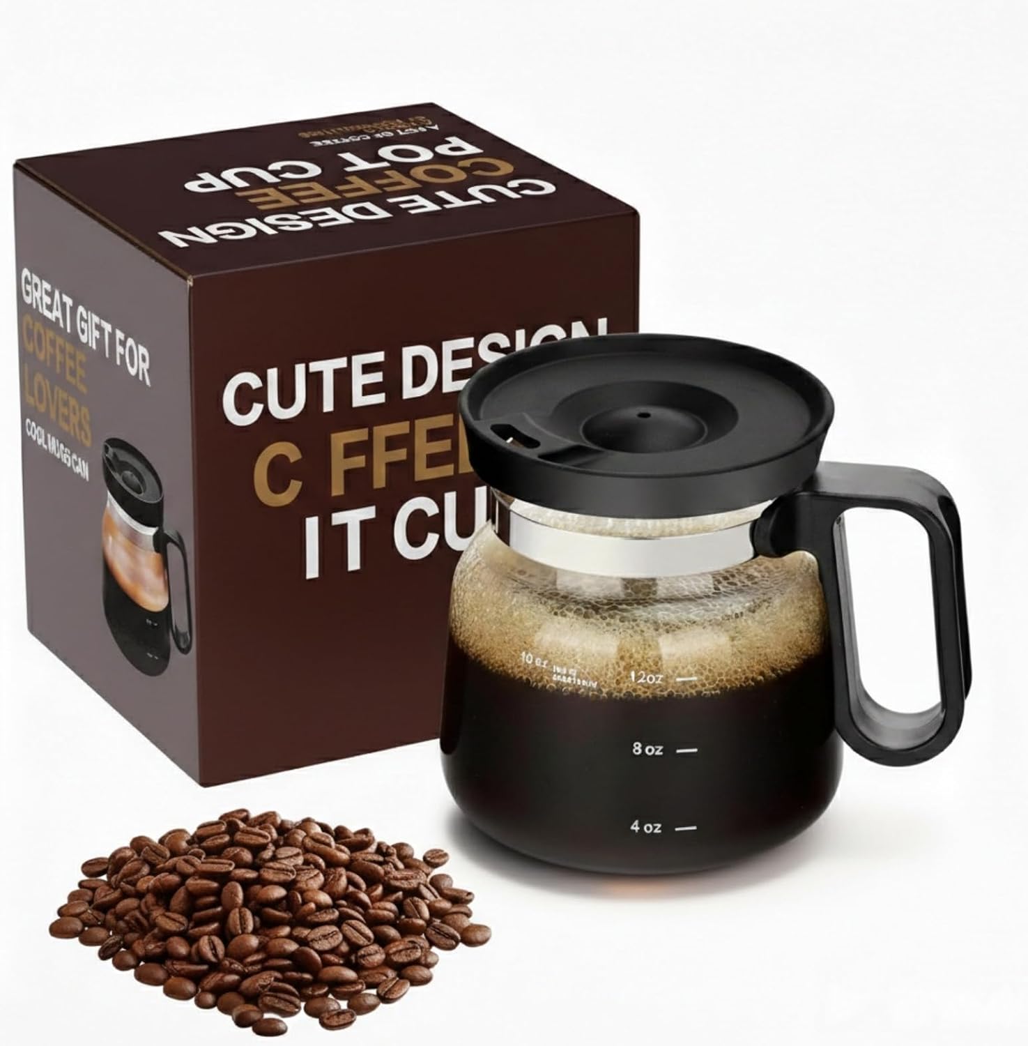 16 Oz Coffee Pot Mug, Borosilicate Glass Novelty Cup with Lid, Heat Resistant Clear Mini Coffee Pot Mug for Home Office, Unique Funny Gift for Coffee Lovers, Cute Espresso Carafe Shape