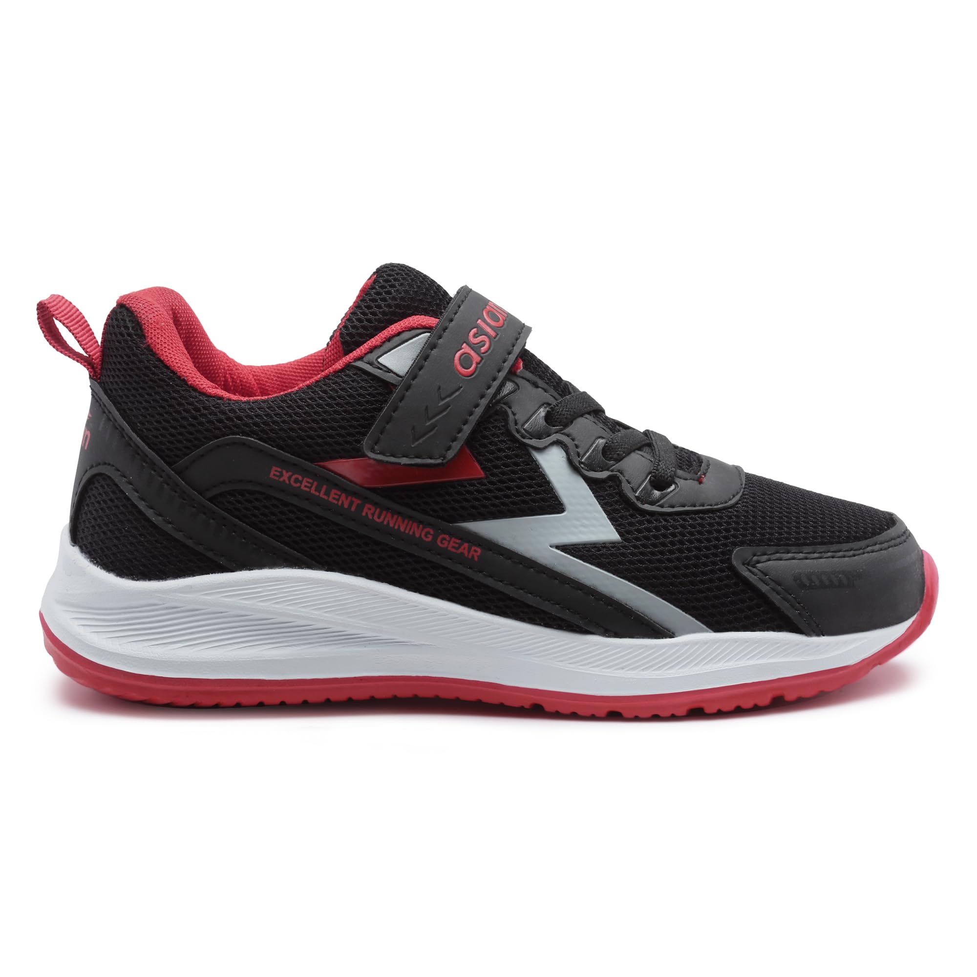 ASIAN Boy's VAYU-09 Sport Running & Walking Shoes with Lightweight mesh Upper Eva Sole Casual Lace-Up Shoes for Kid's & Boy's Black Red,UK 4 3