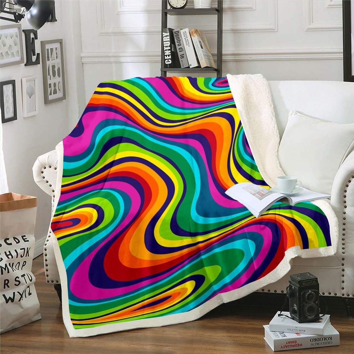 Loussiesd Boho Psychedelic Sherpa Blanket for Kids Girls Woman Colorful Fluid Fleece Blankets Bohemian Gypsy Throw Blanket Abstract Art Plush Blanketsfor Couch Bed Sofa Fuzzy Blanket Single 50"x60"