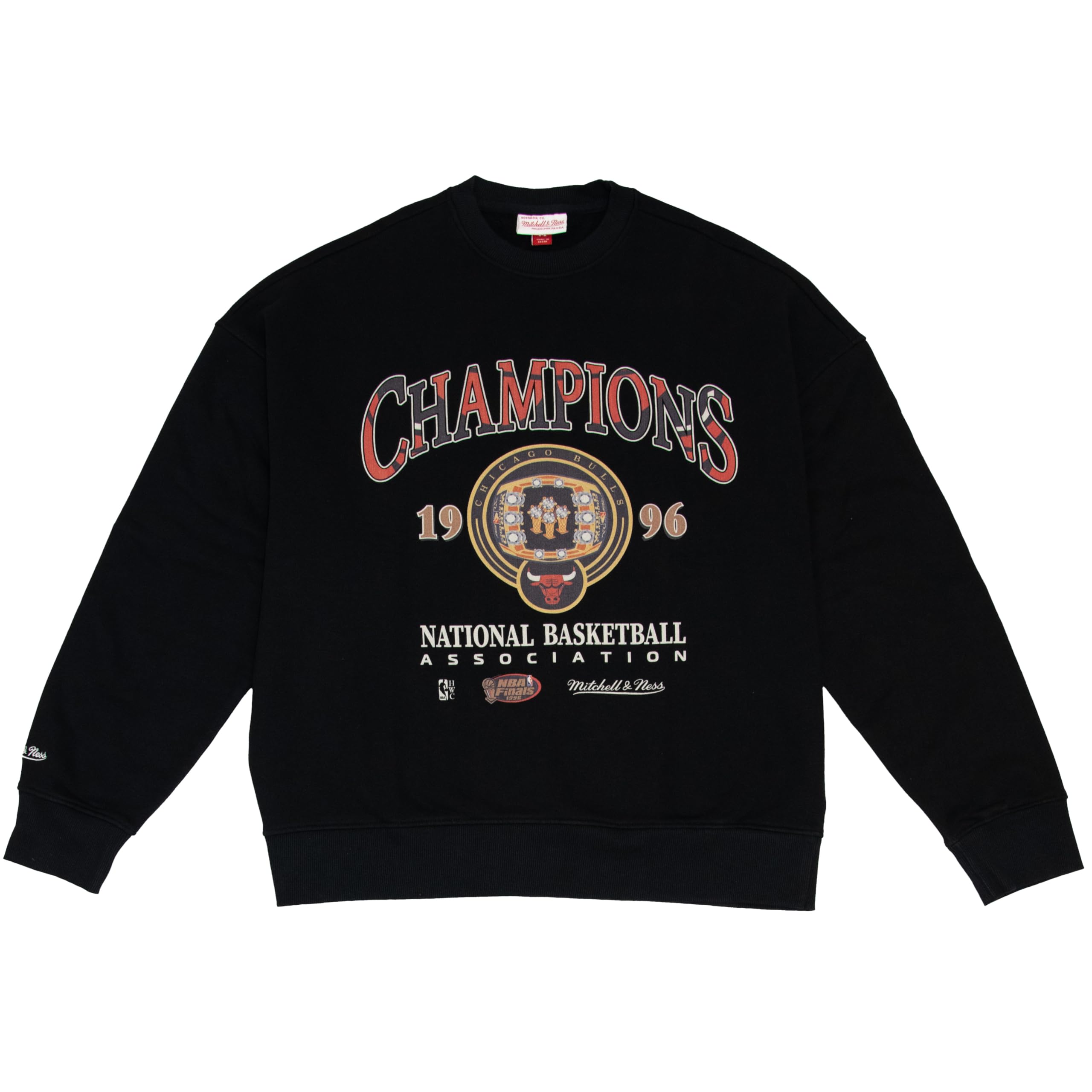 Mitchell & Ness NBA Championship Rings Crew Chicago Bulls 1996, Crewneck, Pullover, Schwarz, 100% Baumwolle, Unisex, Frühling, Sommer, Herbst, Winter, Basketball, US-Sport