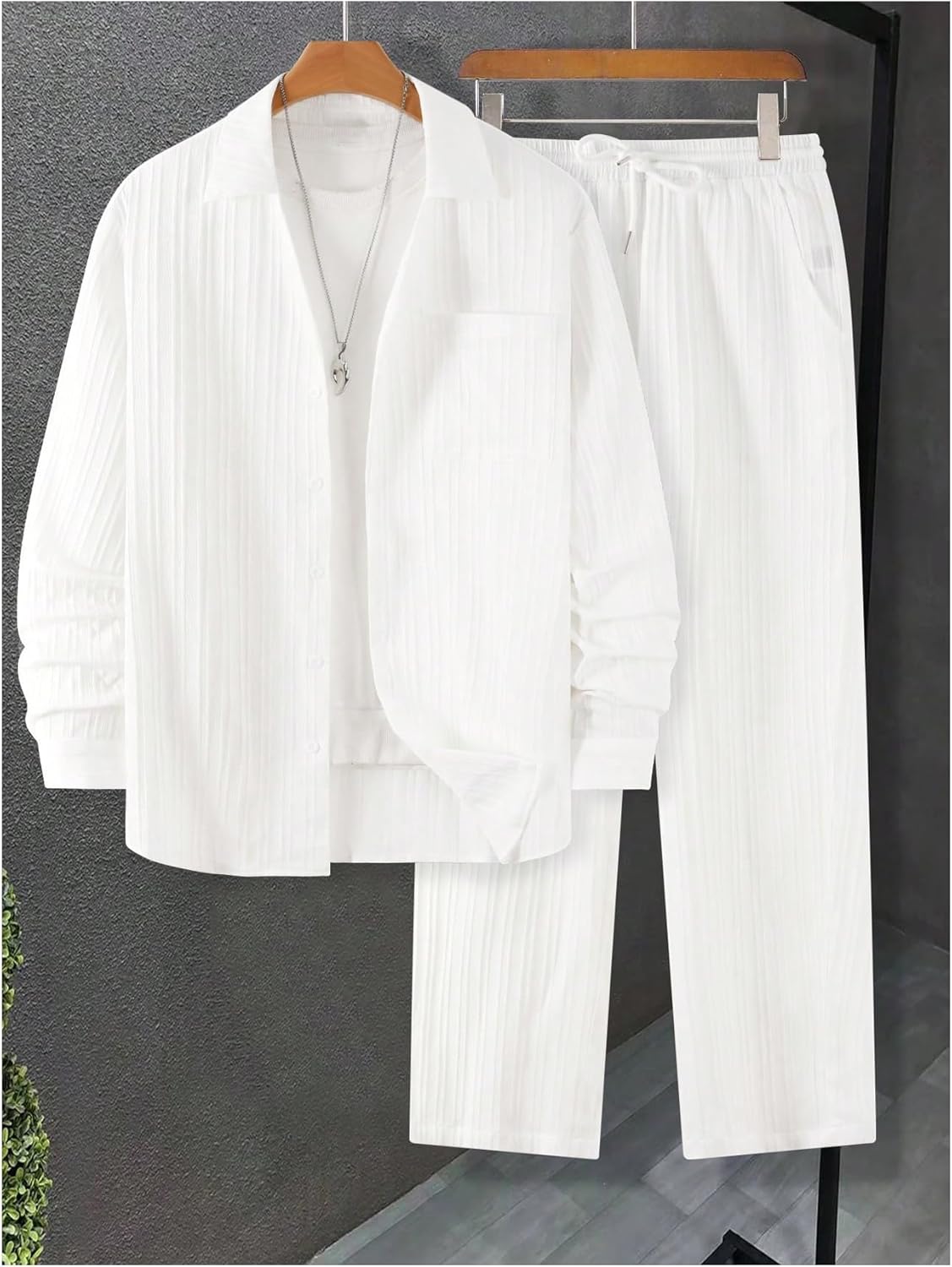 GORGLITTER Men's 2 Piece Linen Suit Casual Long Sleeve Button Down Shirt and Pants Set