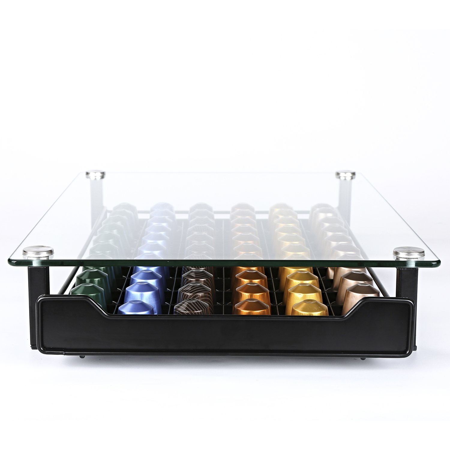 HiveNets Nespresso Kaffee Kapsel Halter Kapselständer Kapseln Hartglas Schubladen Organiser für 60 Stück