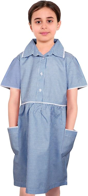 A2Z 4 Kids Girls Uniform School Dress Soft Comfortable Gingham Check Summer Dresses with Matching Scrunchies