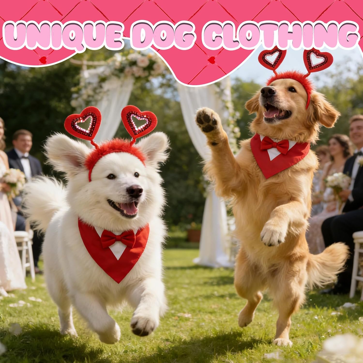 Valentines Day Dog Costume Set Romantic Dog Accessories with Heart Headband and Red Tie Cravat Pet Outfit for Engagement Wedding Party Supplies - Image 6