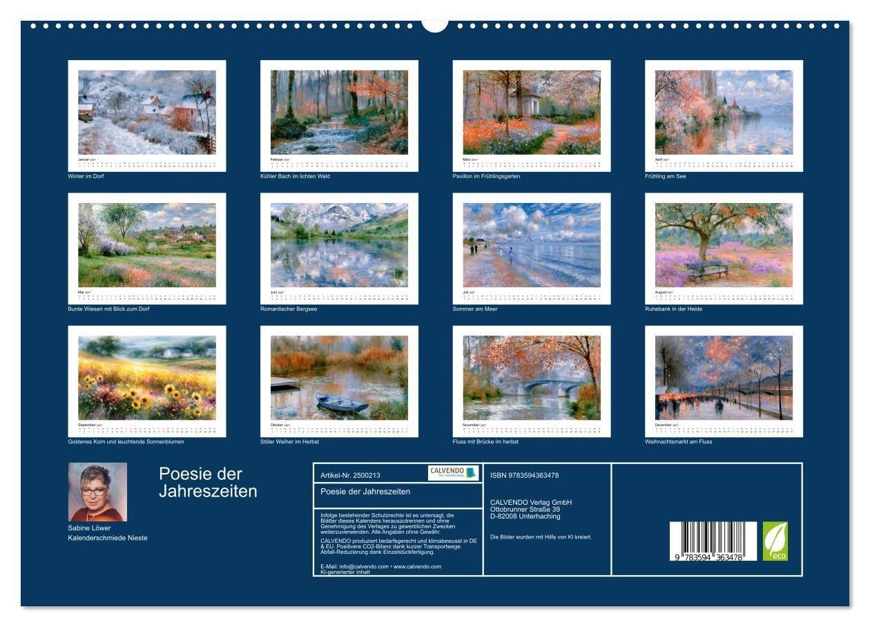 Poesie der Jahreszeiten (hochwertiger Premium Wandkalender 2027 DIN A2 quer), Kunstdruck in Hochglanz: KI-Kunst im impressionistischen Stil (CALVENDO Kunst)