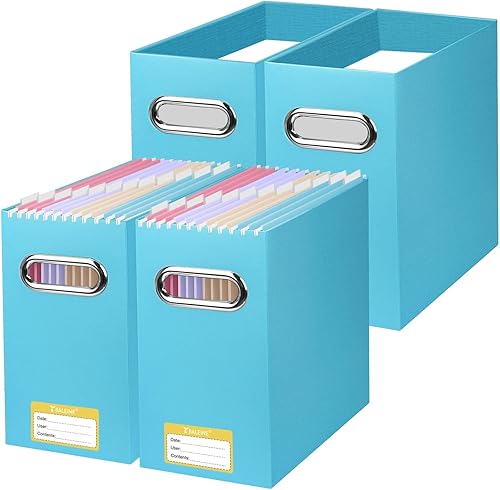 Miniatura 15 de BALEINE Caja organizadora de archivos, organizador de carpetas de archivos de cartón con asa para tamaño carta, caja de archivos plegable portátil