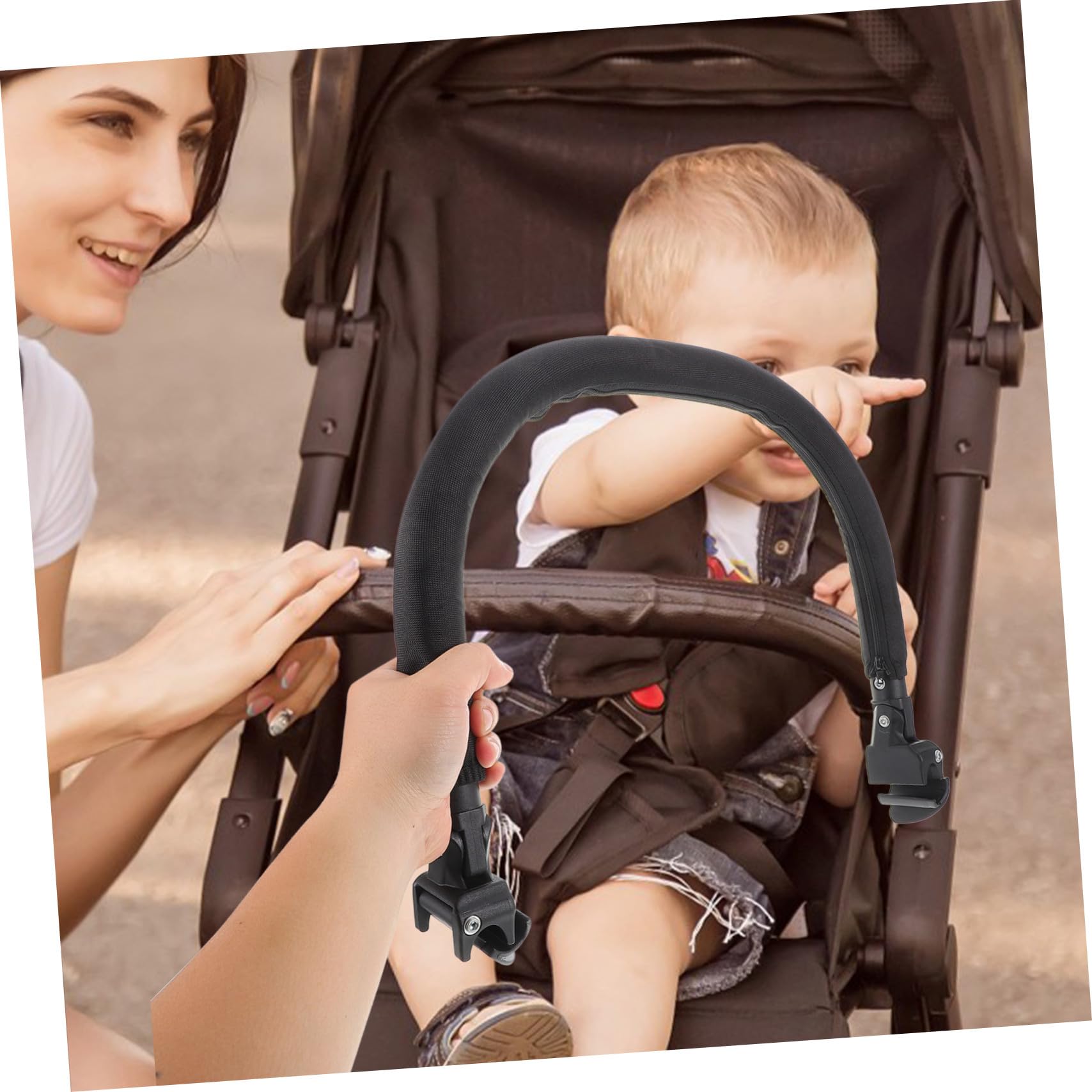 Manija Extensible para Cochecito de Ñiño Barra Protectora Negra de Metal y Espuma, Fácil Instalación y Accesorios para Sillas de Paseo y Carritos para Bebés