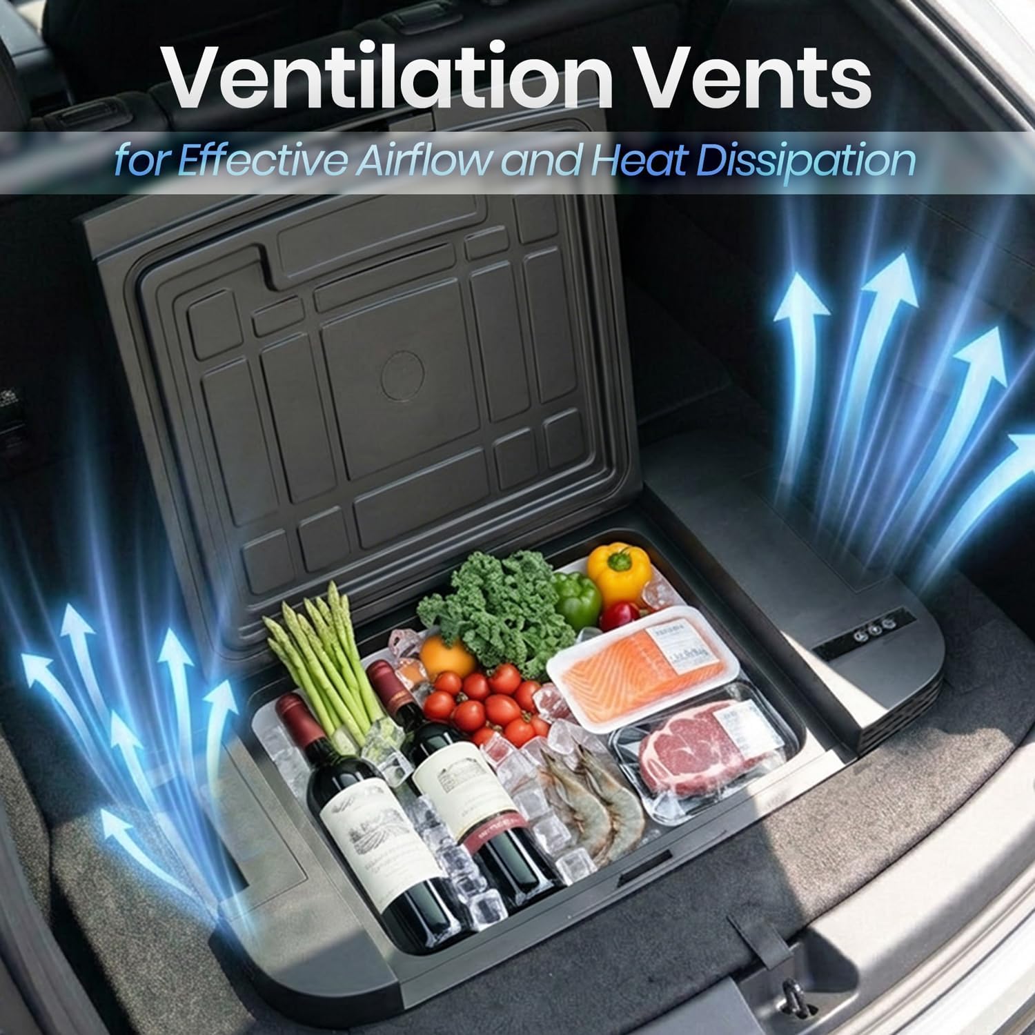 Car Refrigerator for Tesla Model Y, 37QT Tesla Cooler Fridge, Portable Trunk Freezer with App and LED Light, 12/24V DC&120~240V AC, -4℉~68℉, for Home, Car, Outdoor, Camping (Not for Juniper)