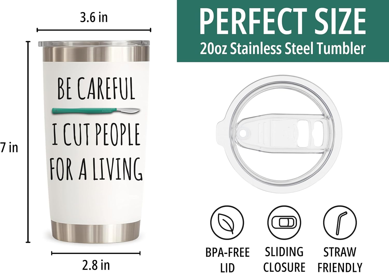 Coveted Goods Surgeon Tumbler 20oz with Lid – Be Careful I Cut People for a Living – Funny Gift for Surgeon or Surgery Resident – Stainless Steel Travel Mug Keeps Drinks Hot or Cold - Image 3