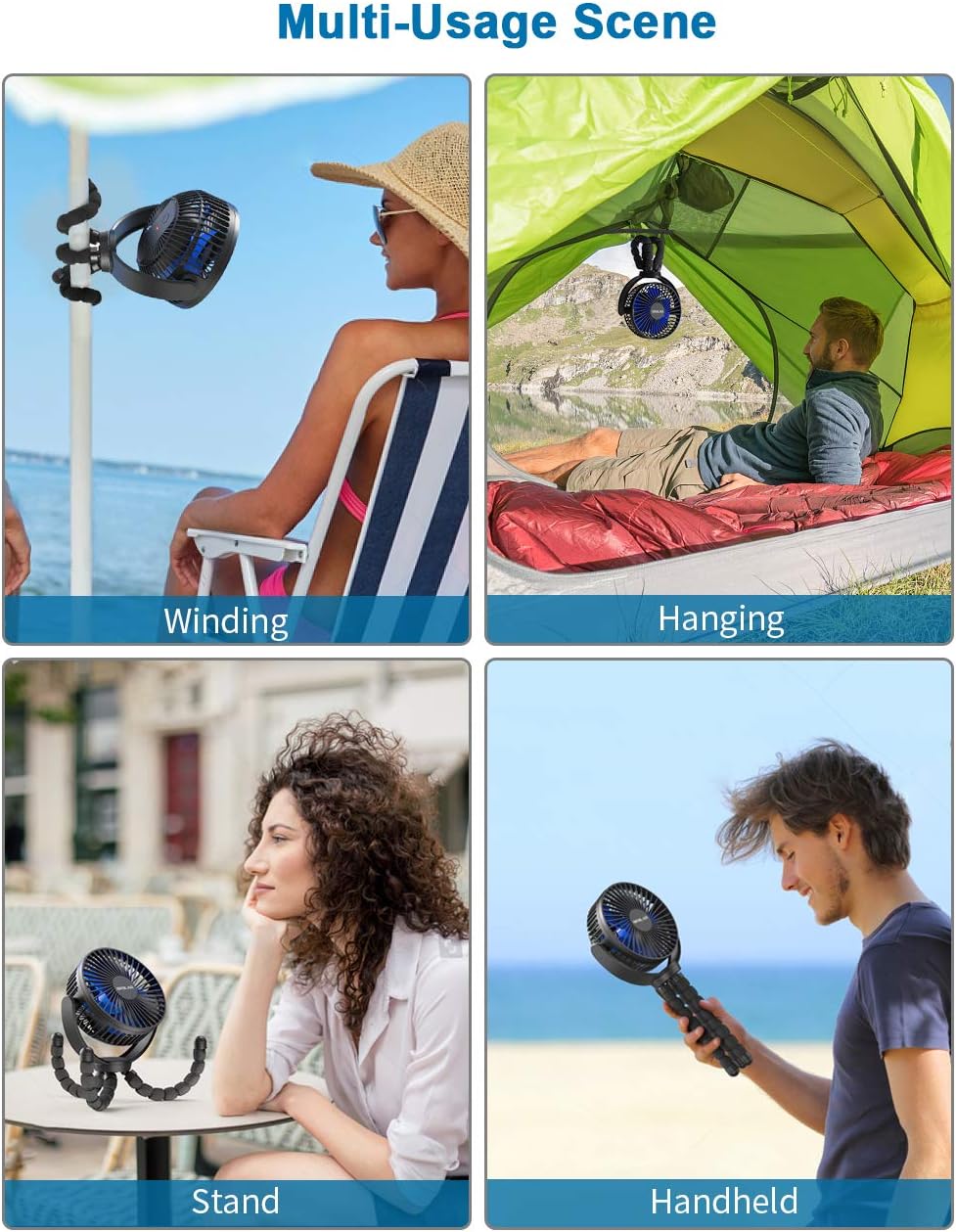 OPOLAR Portable Baby Stroller Fan with Tripod Clip, 5000mAh Rechargeable Battery Operated, USB Mini Personal Fan for Workout Bike, Treadmill, Bed, Car Seat Golf Cart Travel Beach Camping Tent Beach: Home & Kitchen