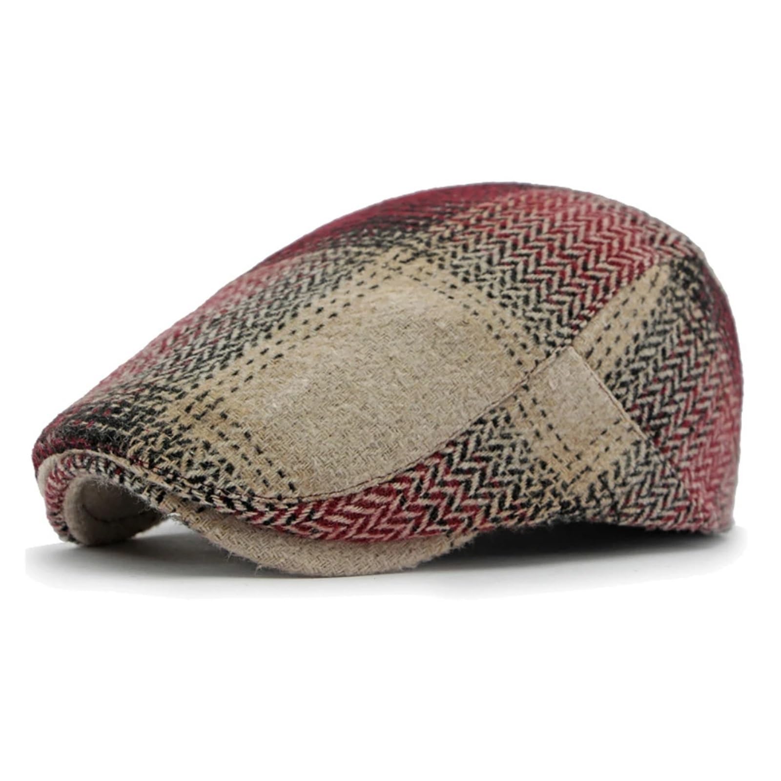 HUDFVIOI Flat Caps Berets Plaid Artist Painter Beret Hat Male Female Spring Autumn Flat Caps for Men(Burgundy)