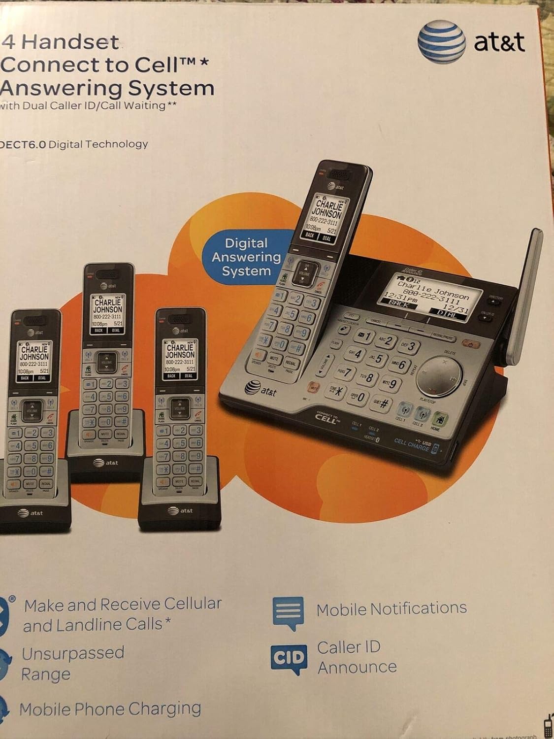 AT&T 4 Handset Cordless Phone 4 Handset Connect to Cell