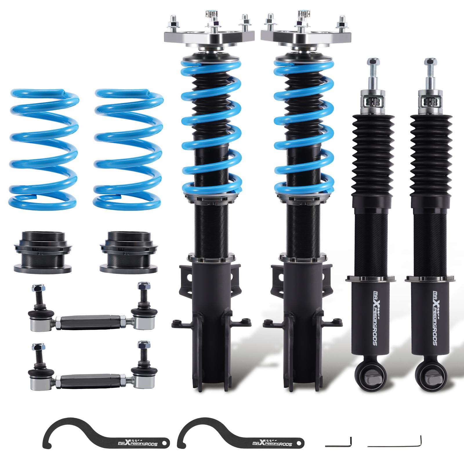 maXpeedingrods Coilover for Ford Mustang (S550) 2015-2023, 24 Levels Damper Adjustable Coilovers Suspension Kit Strut, Ride Height Adjustable Shock Absorber Struts, T6 Upgraded Lowering Kits Blue