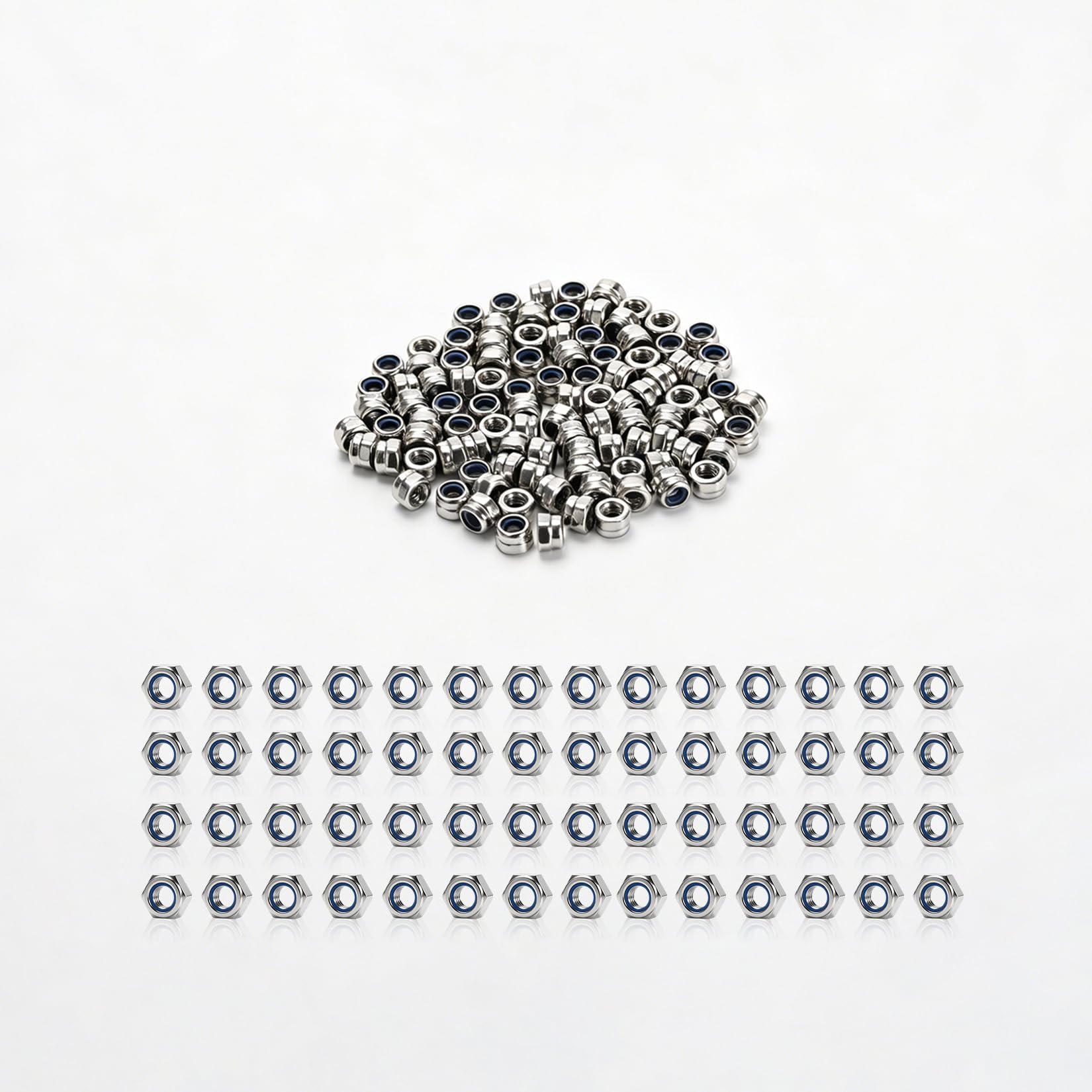 100 Pcs M3 Locknut Set, Stainless Steel Nylon Lock Nuts, Hex Locking Nuts with Threaded Inserts, Anti-Loosening and Rustproof