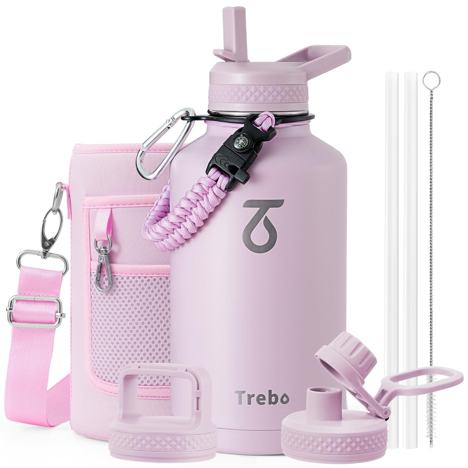 Trebo Insulated Water Bottle 2 L Stainless Steel with Paracord Handle & Bag