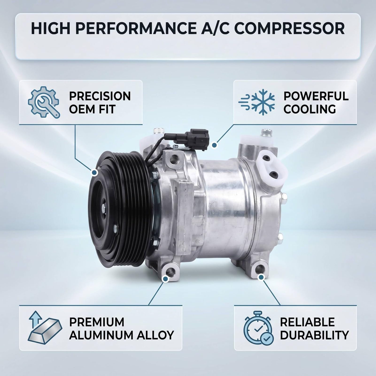 Cocoarm Sprężarka AC EG892, Sprężarka Klimatyzacji ze Stopu Aluminium dla Versa Note 1.6L 2014 2015 2016 2017, Wysoka wydajność Chłodzenia, łatwa Instalacja, Wymiana Układu Chłodzenia