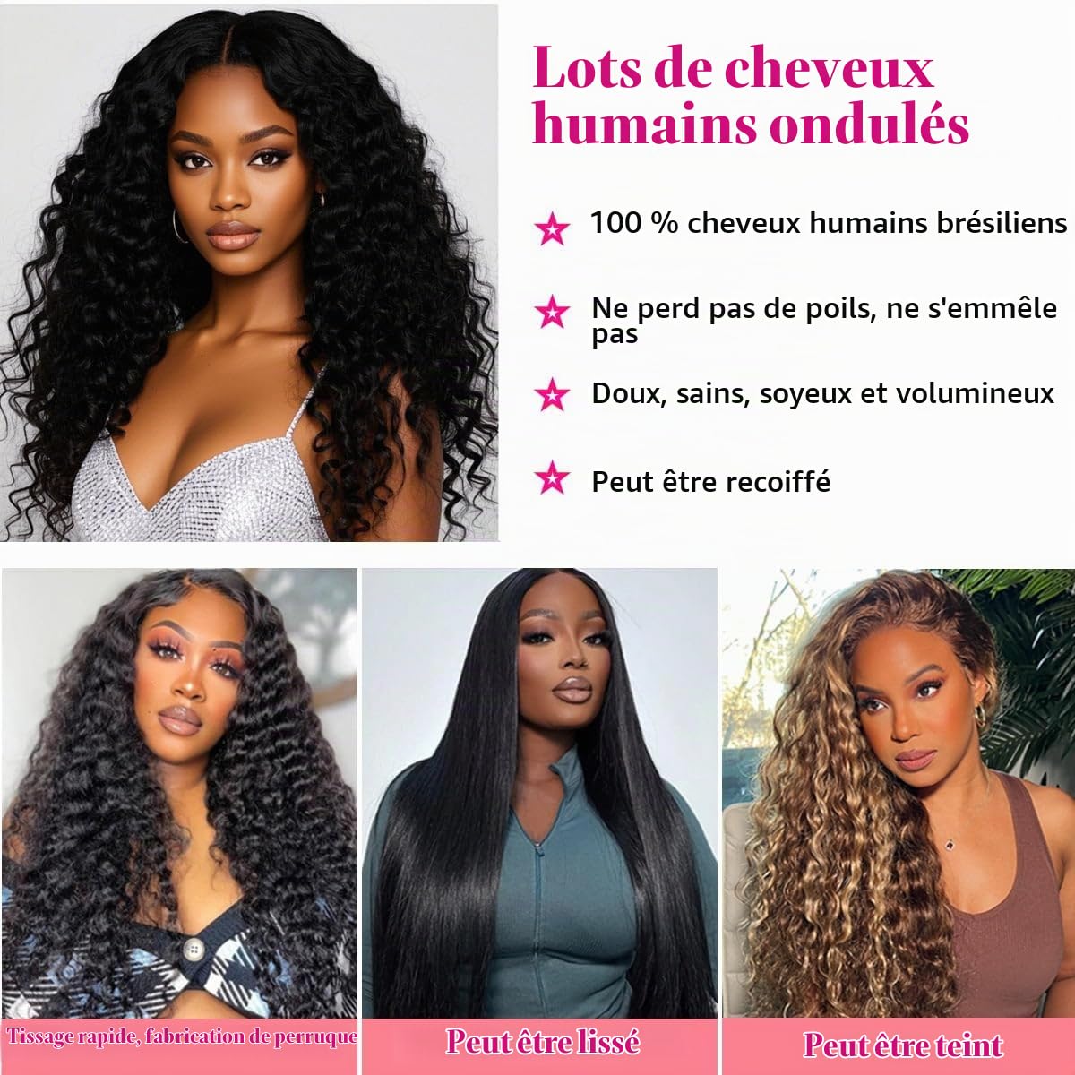 Tissage Cheveux Humains 16 18 20 Pouces 12A Water Wave Bundles Human Hair Cheveux Brésiliens Vierges 100% Non Traités Curly Bundle Full and Thick Noir Naturel