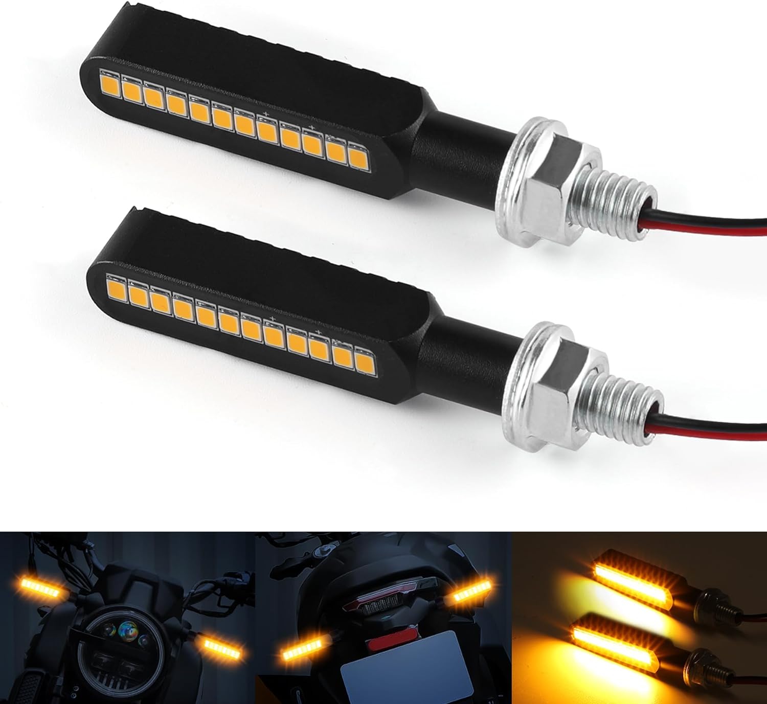 iFunyLED 2PCS Amber Flowing LED Motorcycle Turn Signals - Super Bright 12V Aluminum Blinkers for Harley Honda Yamaha KTM Kawasaki Suzuki