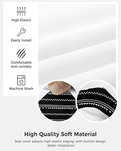 Miniatura 5 de Funda para silla de oficina, estilo bohemio, color blanco y negro, elástica, universal, para silla de computadora, diseño de rayas geométricas,