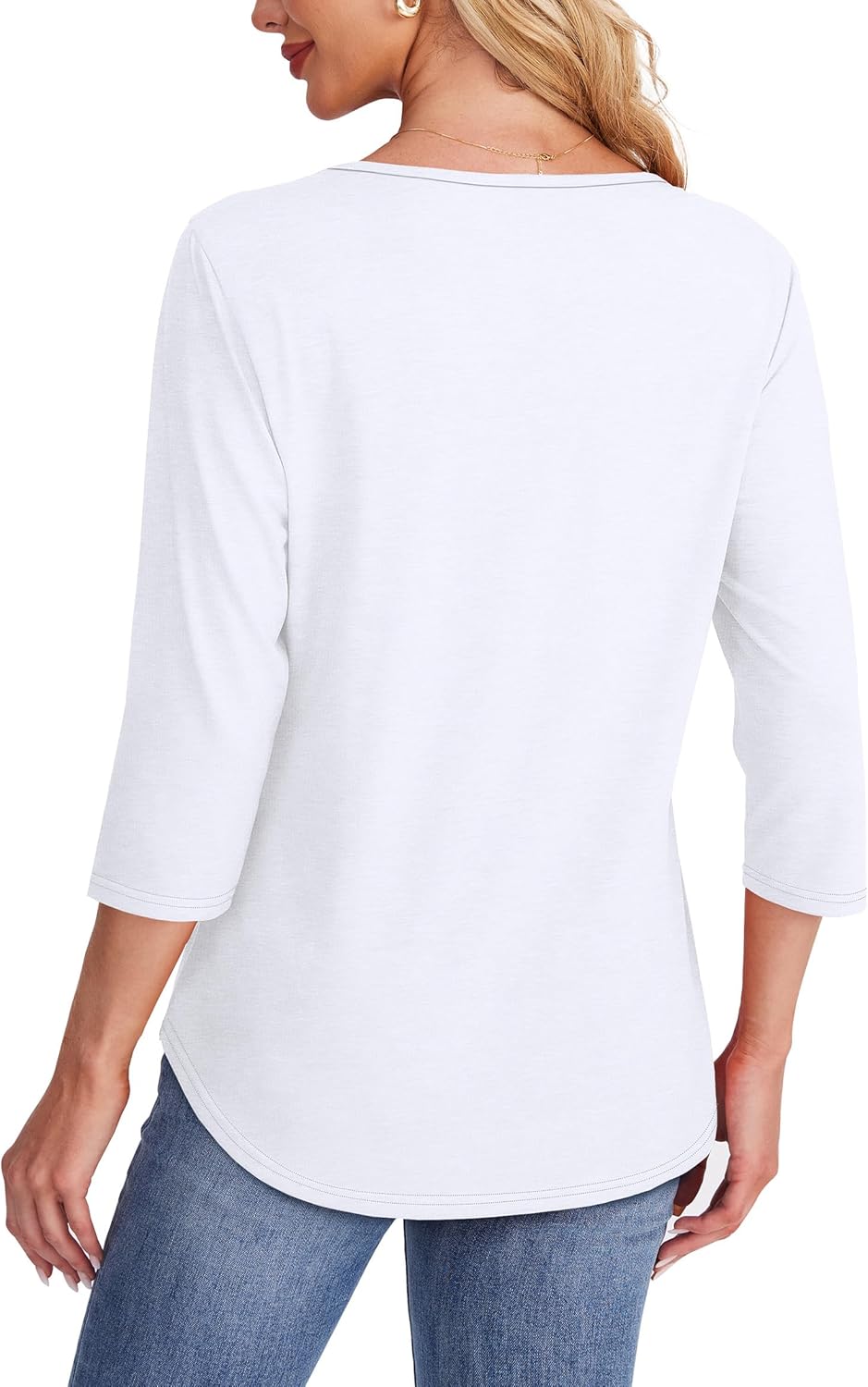 OFEEFAN Womens Tops 3/4 Length Sleeve Blouses Dressy Casual Spring Summer Fall Outfits Pleated Front T Shirts Curved Hem - Image 5