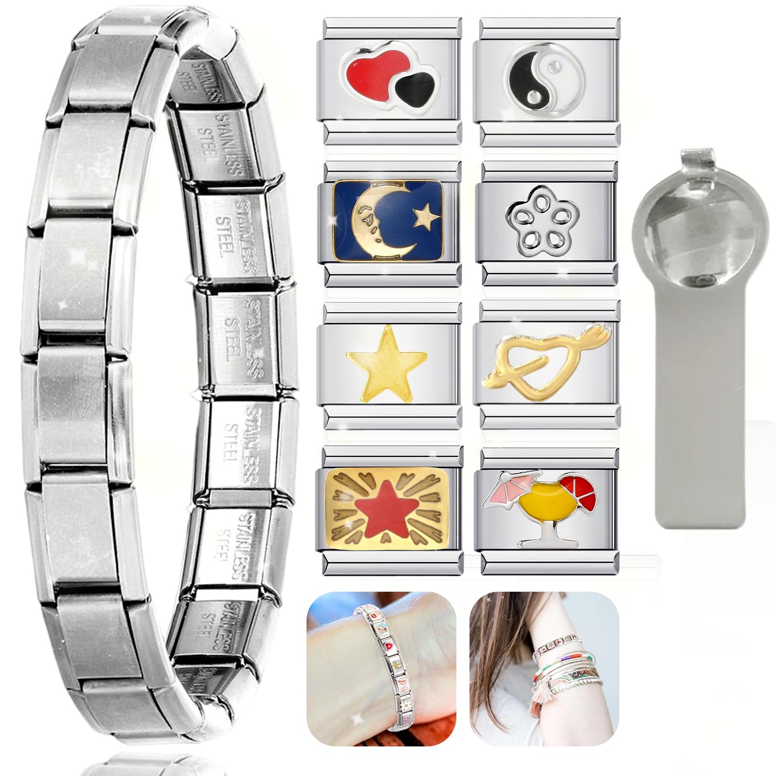 2 pezzi Italian Charm Bracelet, Charms, Bracciale con Charms, Italian Charms, Braccialetto Nomination, Portate uno strumento rimovibile, Charm Italian Charm Bracelet Charms per donne e ragazze, x