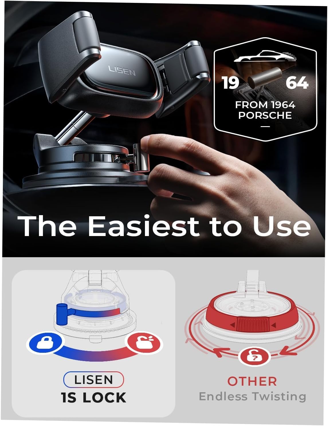 LISEN Suction Phone Mount for Car, [95% Cases Friendly] Car Phone Holder Mount Vacuum Dashboard Phone Holder, Car Cell Phone Holder for iPhone 17 16 15 Pro Max Air Galaxy S26 S25 Cases, Gifts for Mom — view 4